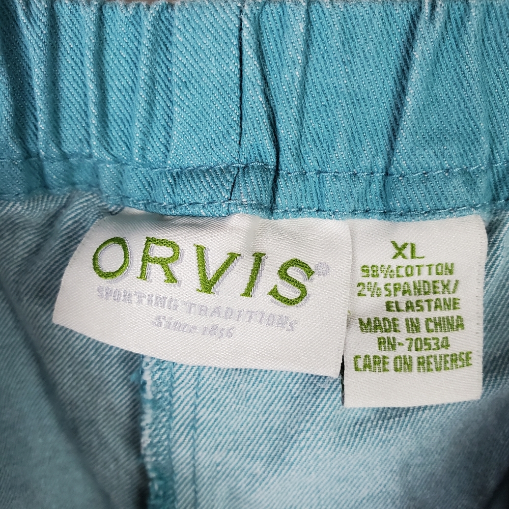 Vintage Orvis Shorts Teal Green High Rise Mom Elastic Drawstring Waist Cotton XL - Picture 2 of 7